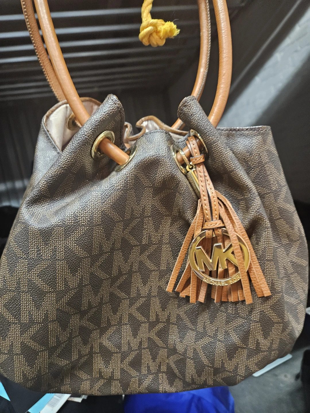Michael Kors MK Signature Monogram Drawstring Bucket Bag