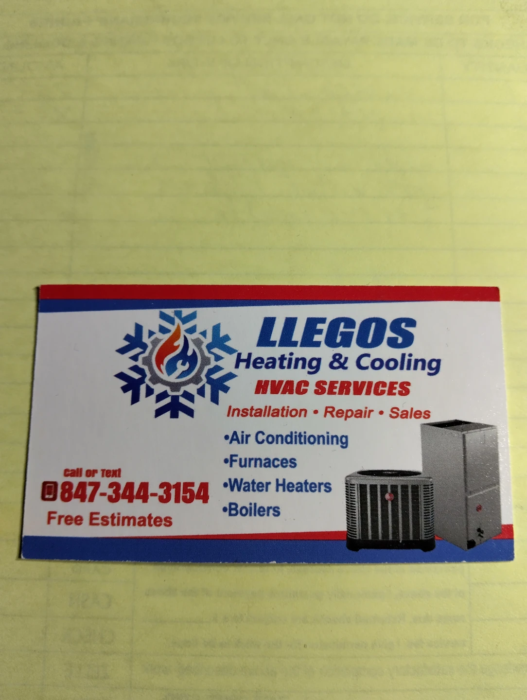 LLEGOS Heating & Cooling HVAC Services Business Card - photo 2