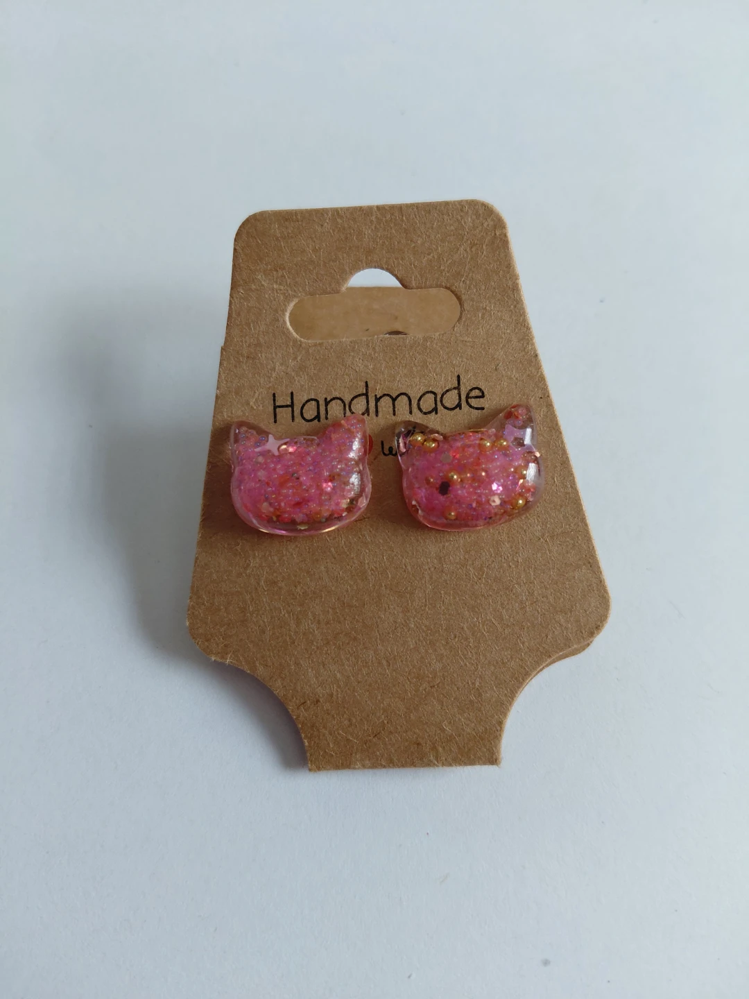 Pink Glitter Cat Head Earrings