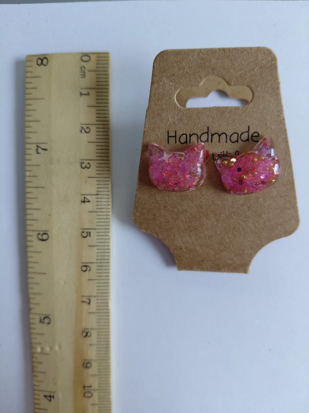 Pink Glitter Cat Head Earrings - photo 3