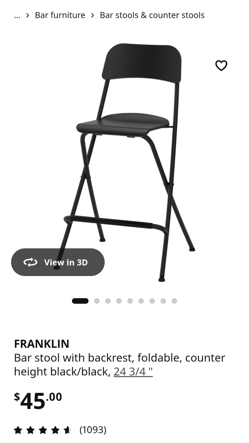 IKEA FRANKLIN Folding Bar Stool with Backrest Black - photo 3