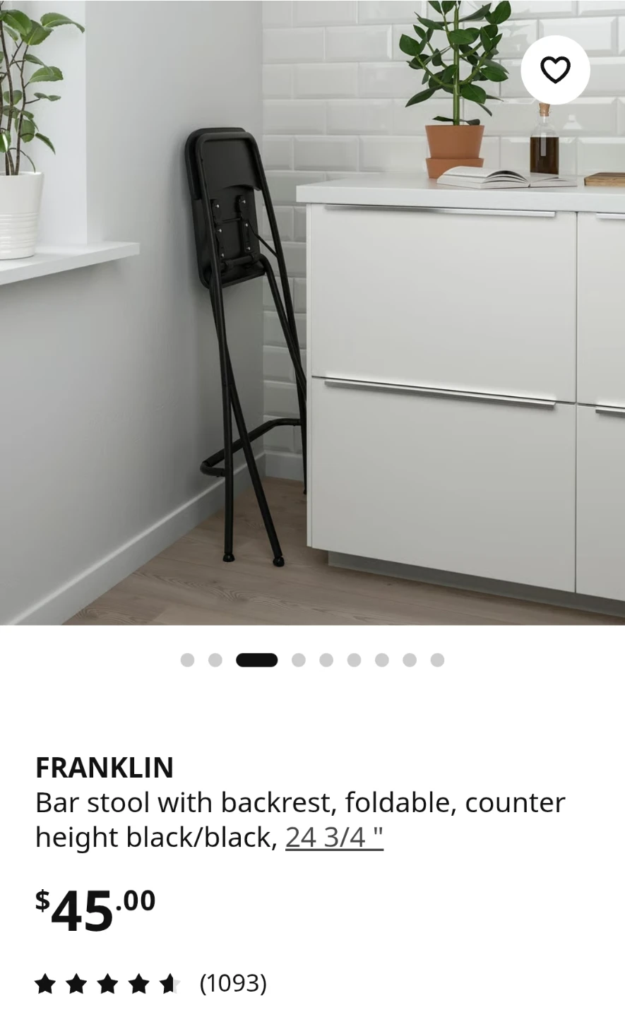 IKEA FRANKLIN Folding Bar Stool with Backrest Black - photo 4
