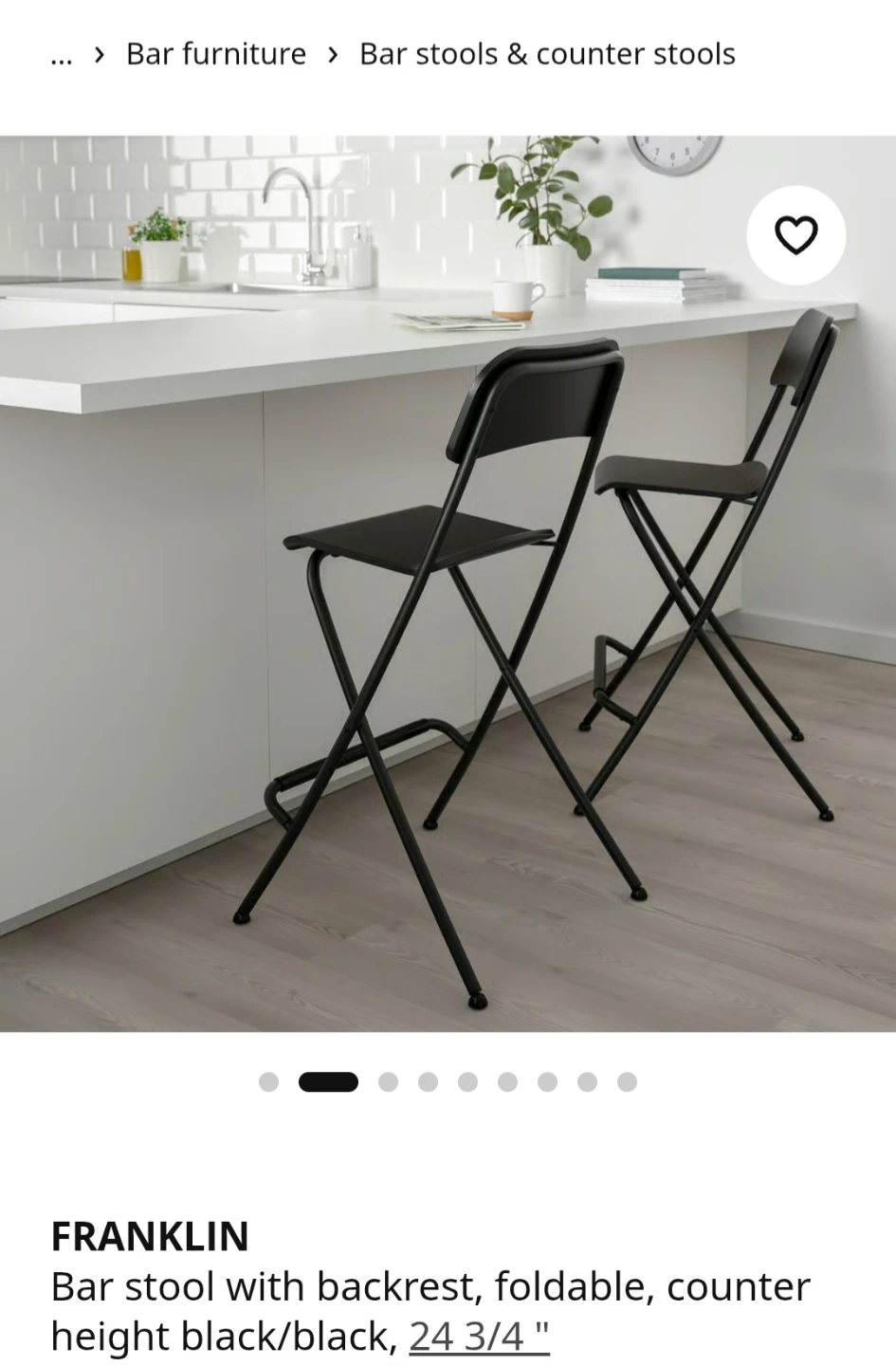 IKEA FRANKLIN Folding Bar Stool with Backrest Black - photo 5