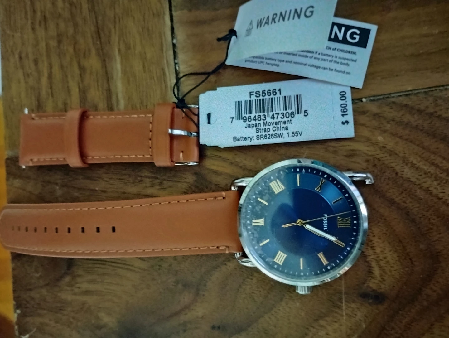 Fossil FS5661 Watch - Blue Dial with Brown Leather Strap