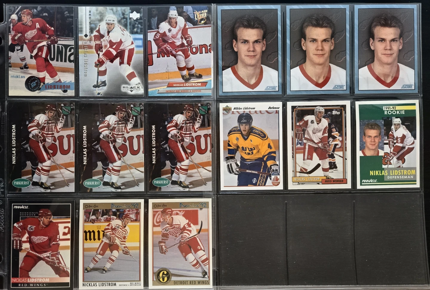 Nicklas Lidstrom Rookie Card Lot, 15 Cards 91/92 NRMT-MT
