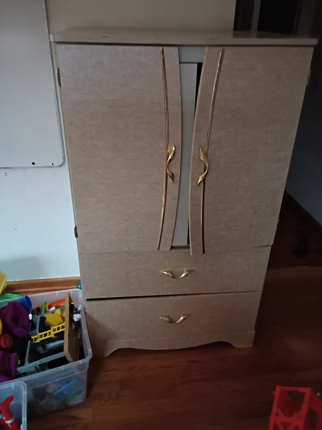 Vintage Wood Armoire with Drawers