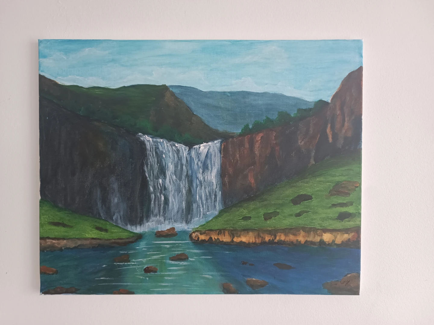 Original Painting of a Waterfall Landscape