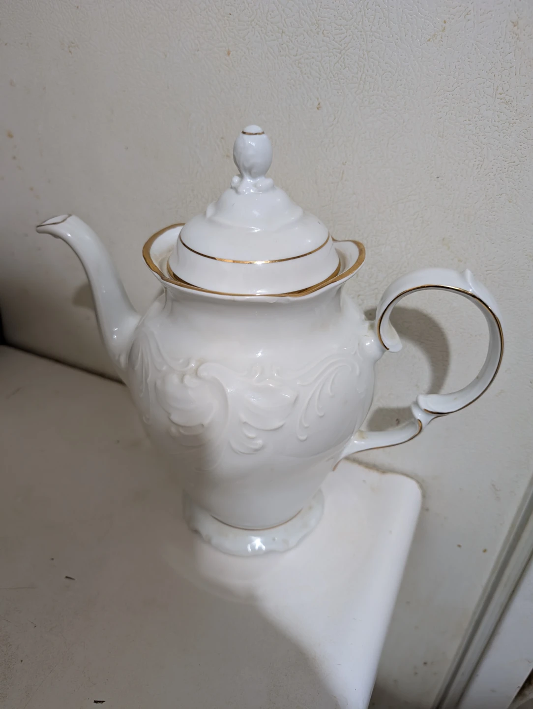 White Porcelain Teapot with Gold Trim