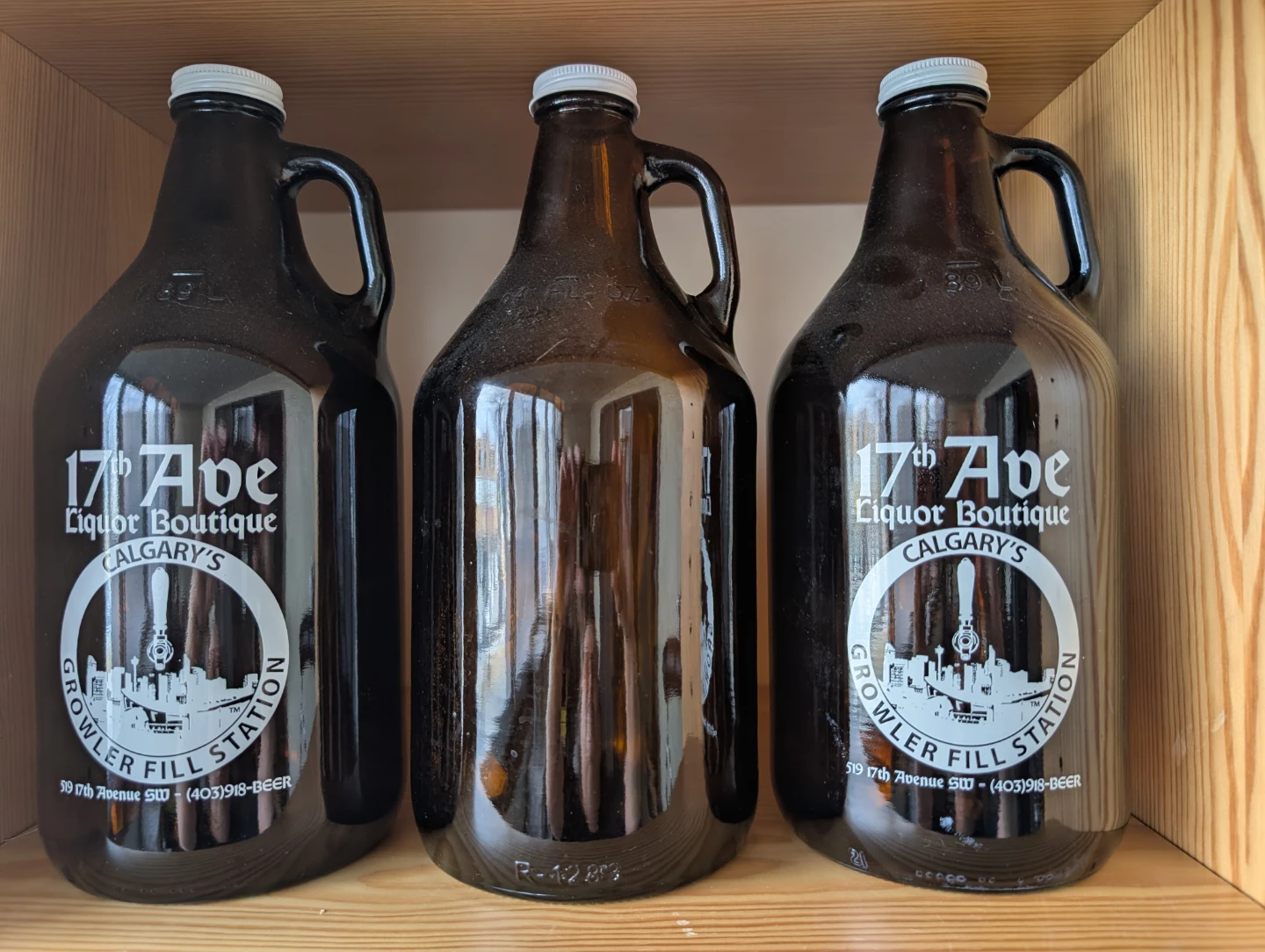 Three Amber Glass Beer Growler Jugs