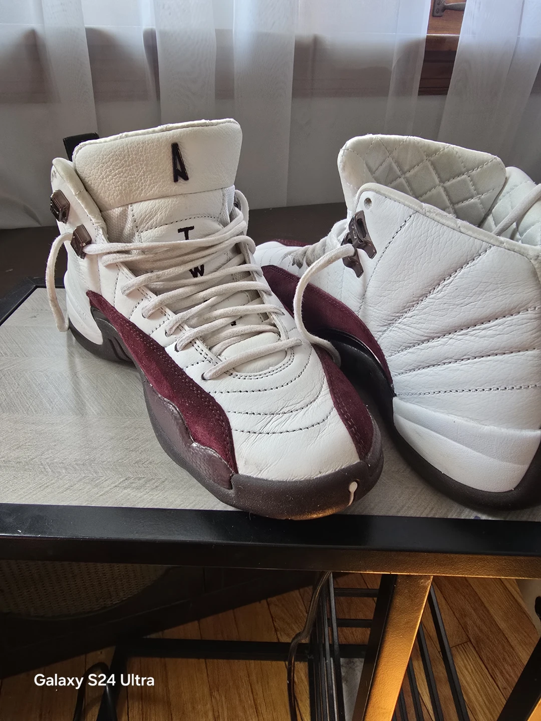 Air Jordan 12 Retro White Burgundy Suede Sneakers