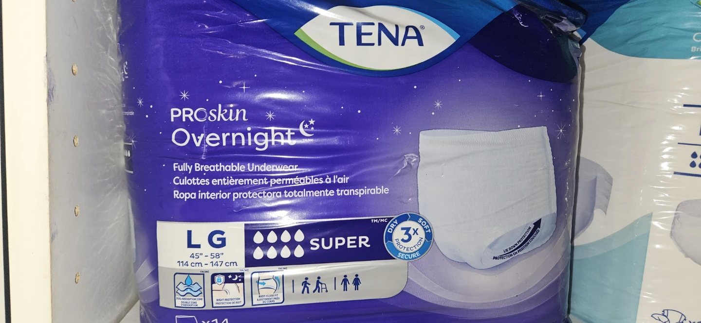 NEW TENA ProSkin Overnight Super Protective Underwear - Large