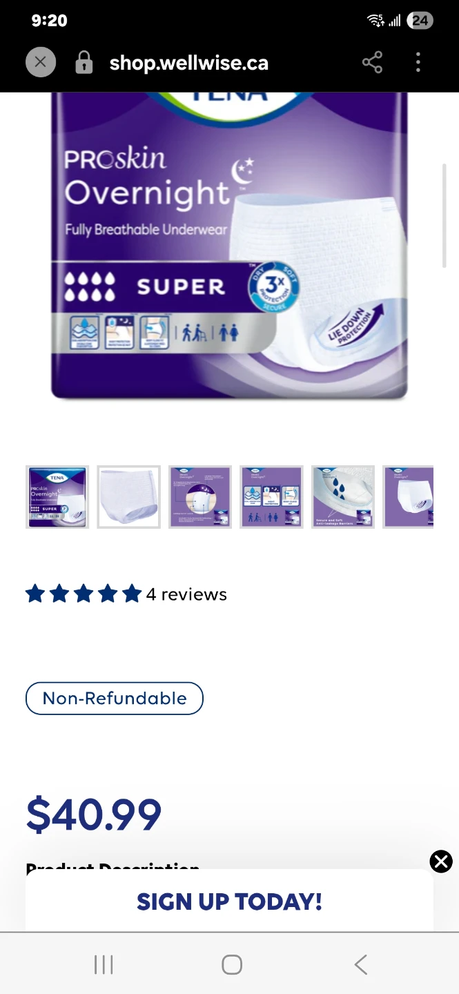 NEW TENA ProSkin Overnight Super Protective Underwear - Large - photo 3