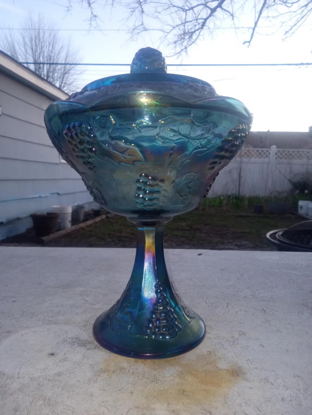 Vintage Blue Iridescent Glass Candy Dish with Lid - photo 2