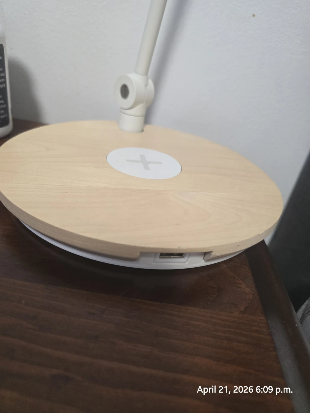 White Adjustable Desk Lamp with Wood Base - photo 2