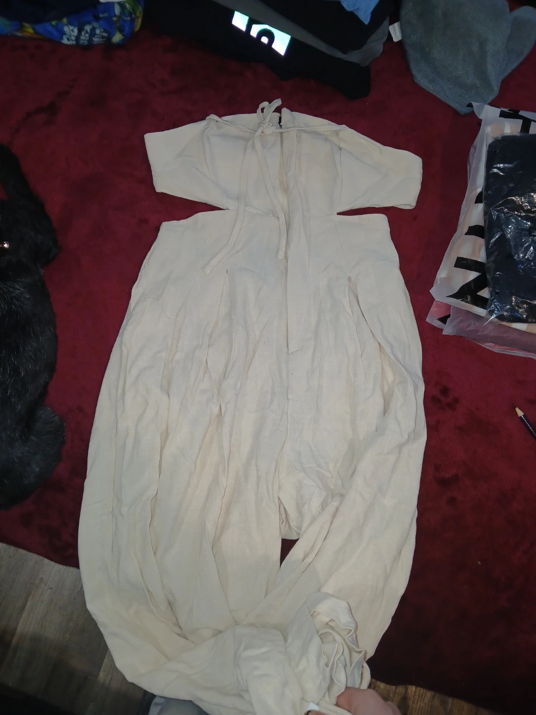 Cream Wide Leg Cutout Jumpsuit