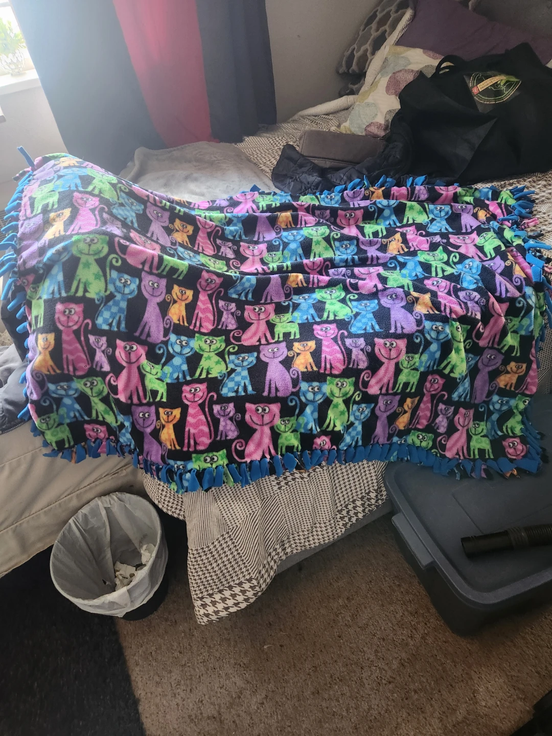 Fleece Tie Blanket with Cats