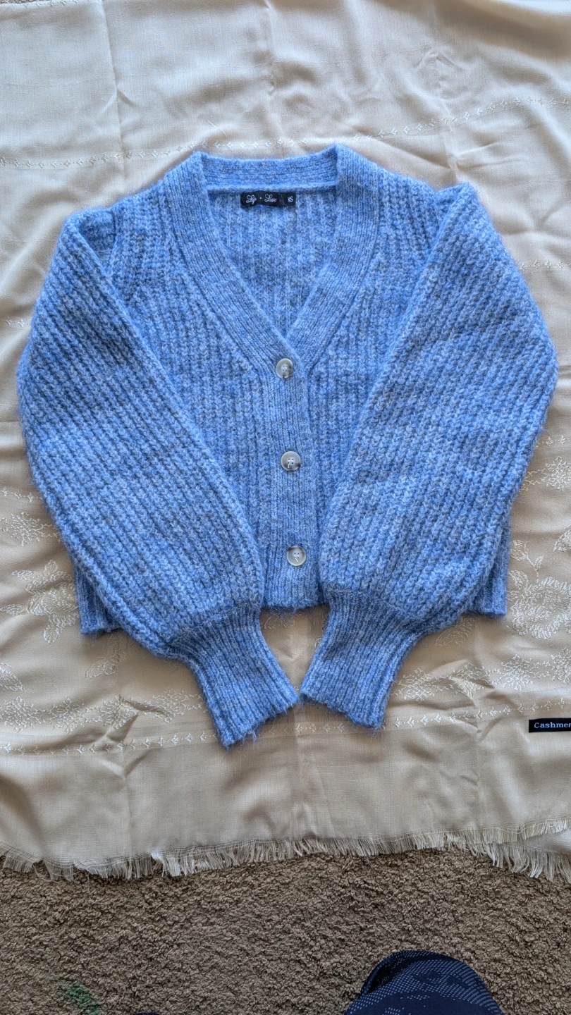 She + Luxe Blue Knit Cropped Cardigan