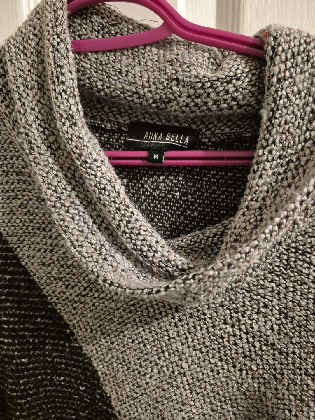 Anna Bella Cowl Neck Tunic Sweater - Grey/Black - Size M - photo 2
