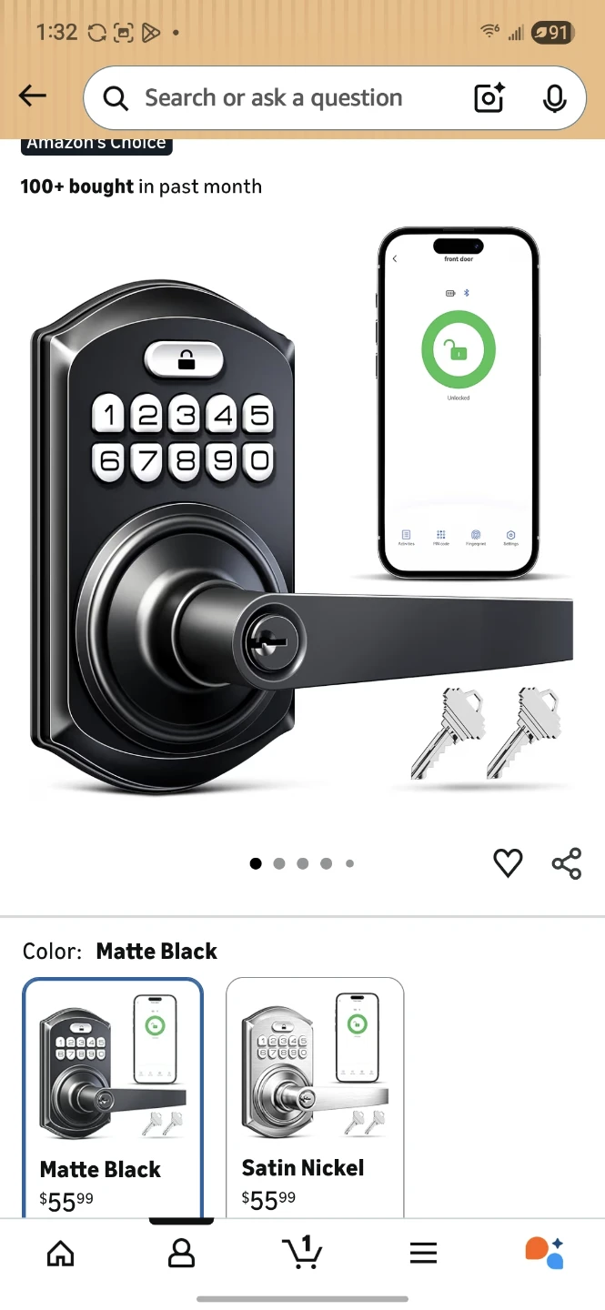 Smart Door Lock with Keypad and Handle - Matte Black