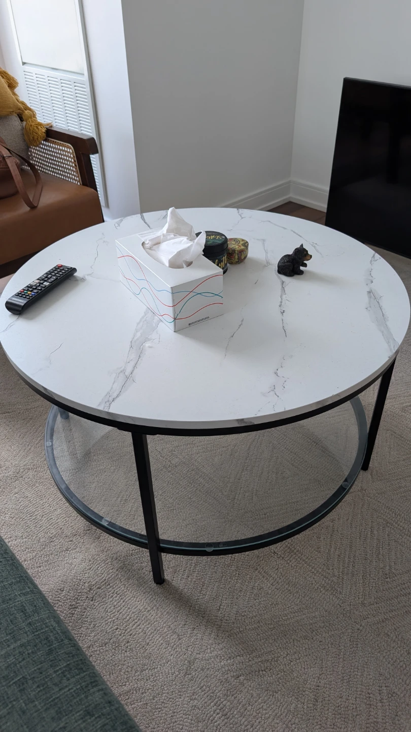 Round Marble-Look Coffee Table - photo 2
