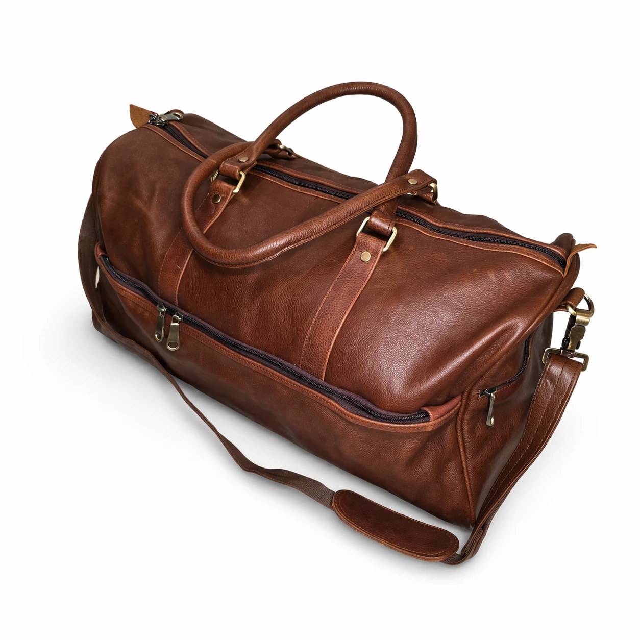 Vintage Brown Leather Duffle Bag – Travel / Gym / Weekend