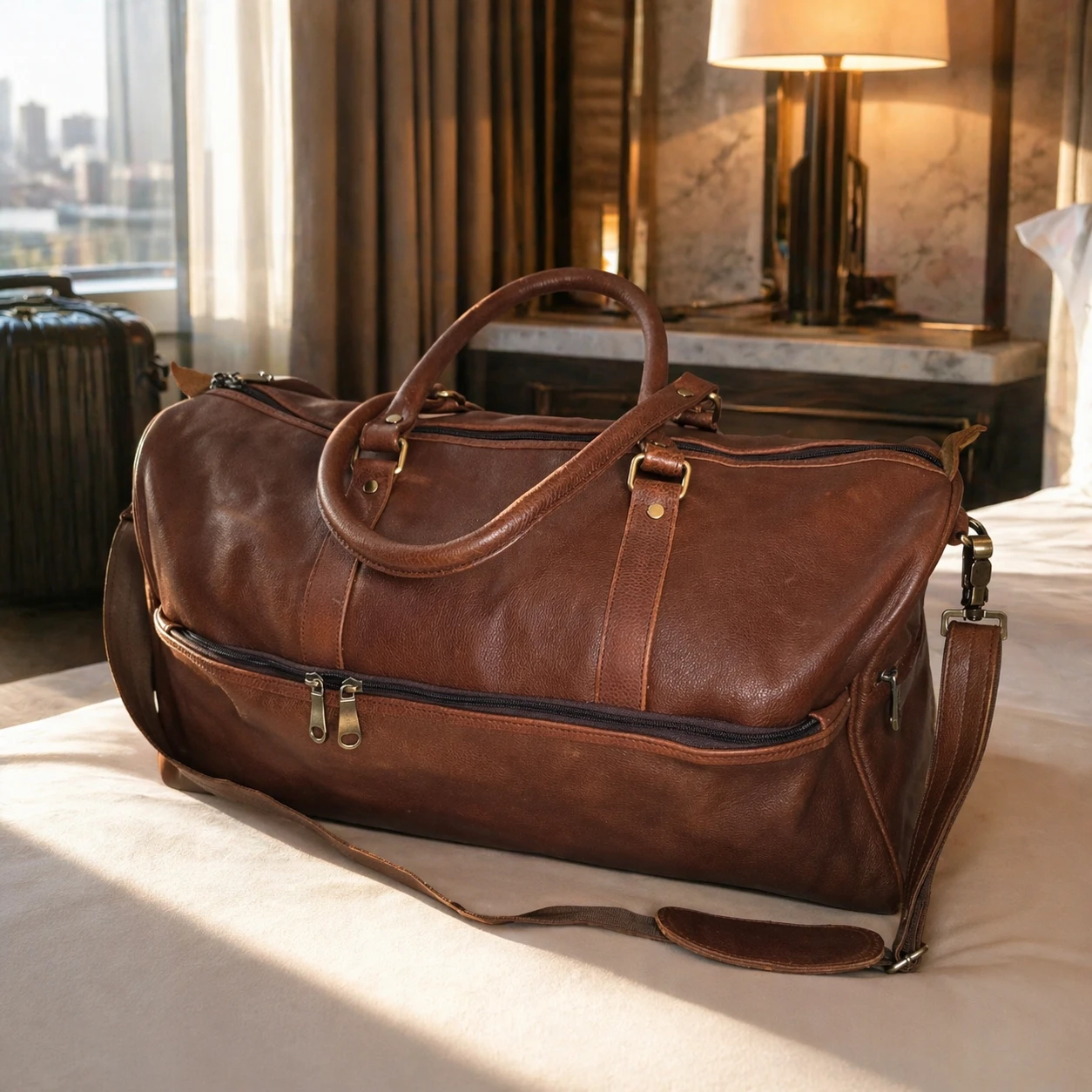 Vintage Brown Leather Duffle Bag – Travel / Gym / Weekend - photo 4