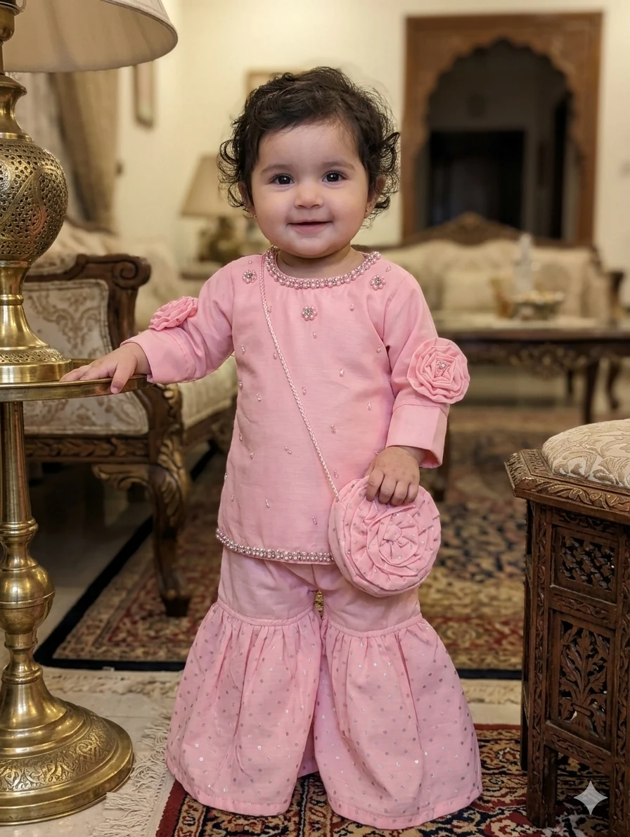 gharara kameez set with purse and dupatta