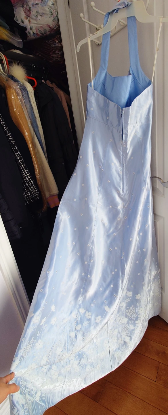 Light Blue Halter Maxi Prom Dress - photo 4