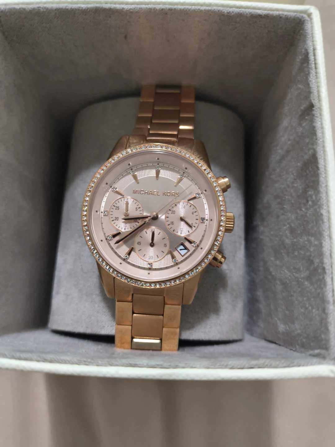 Michael Kors Rose Gold Chronograph Watch with Crystals