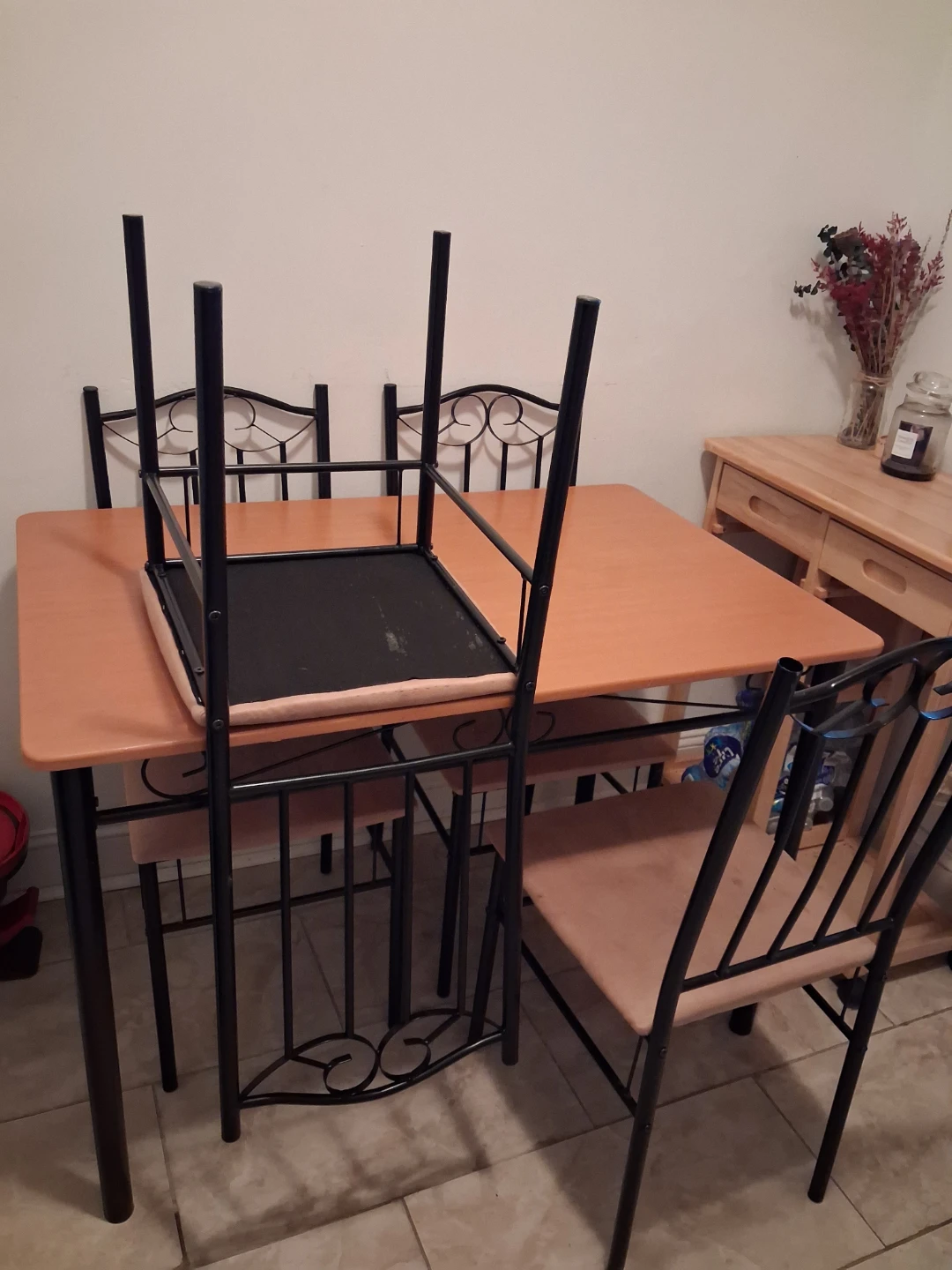 4-Piece Dining Set with Wood Top Table and Metal Chairs