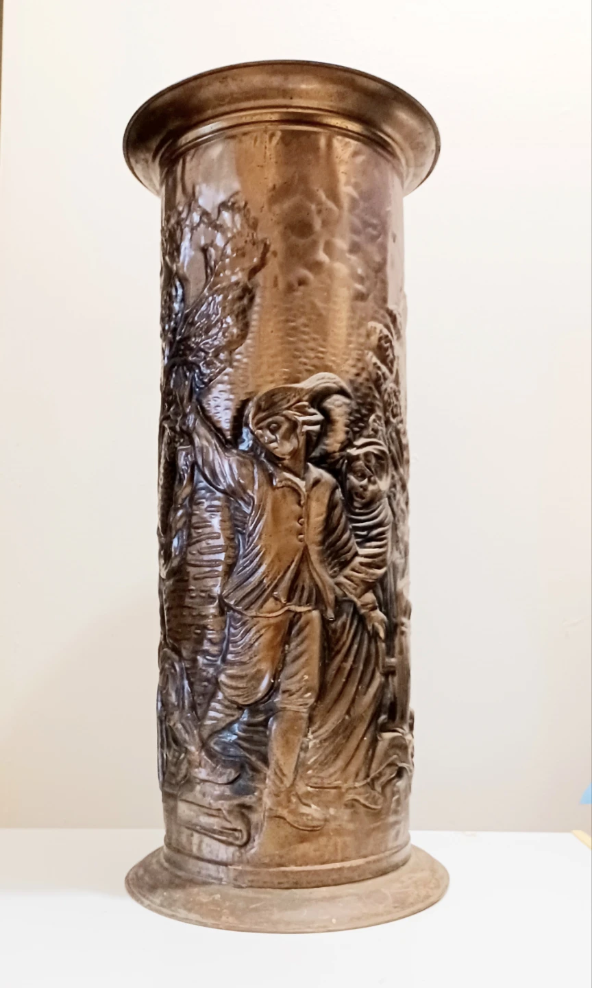Vtg Embossed Brass Umbrella Stand - photo 2