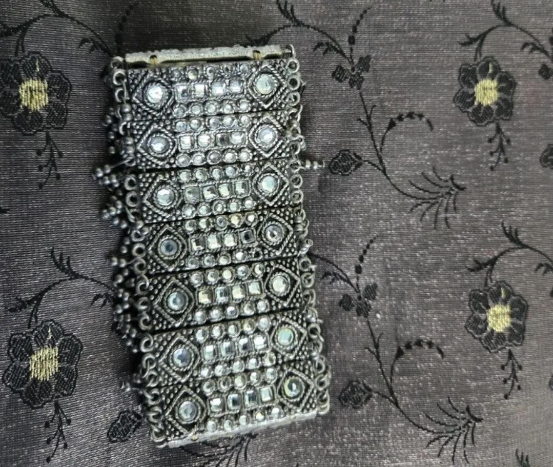 Silver-tone Rhinestone Wide Bracelet
