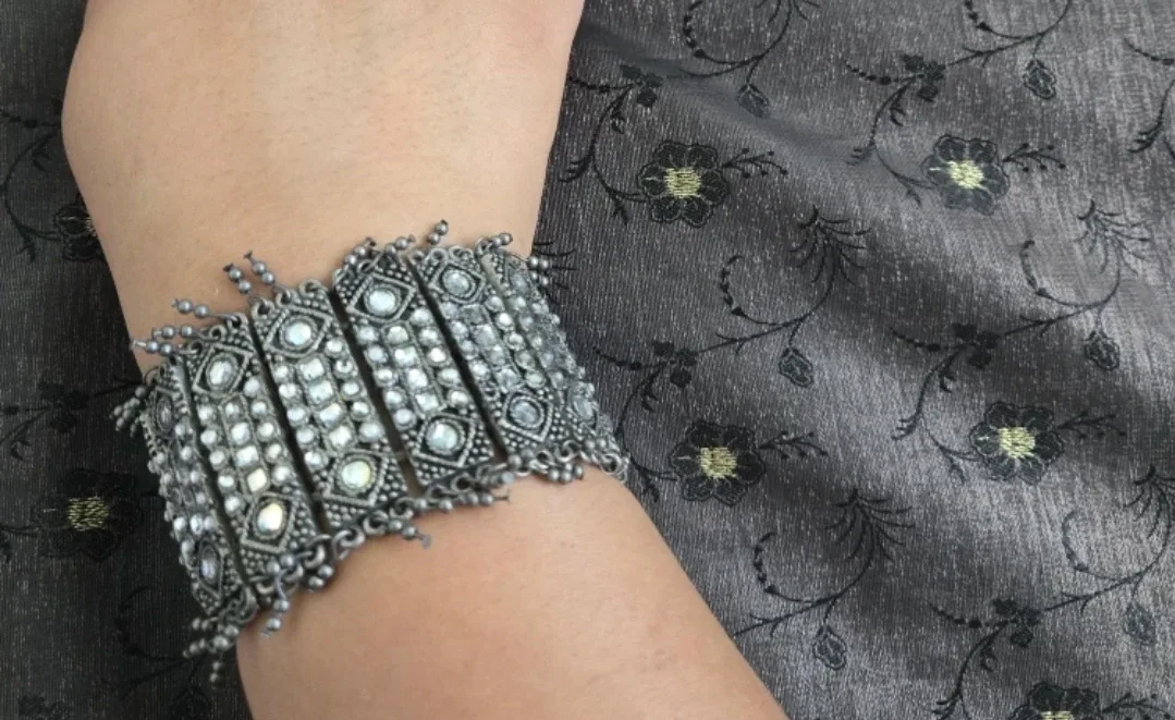 Silver-tone Rhinestone Wide Bracelet - photo 2
