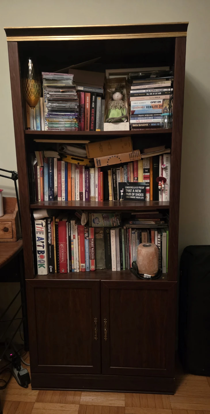 Dark Wood Bookshelf with Cabinet