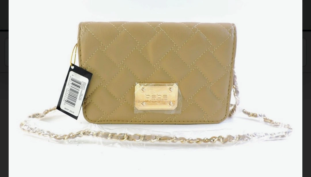 New BEBE Quilted Chain Shoulder Bag - Tan