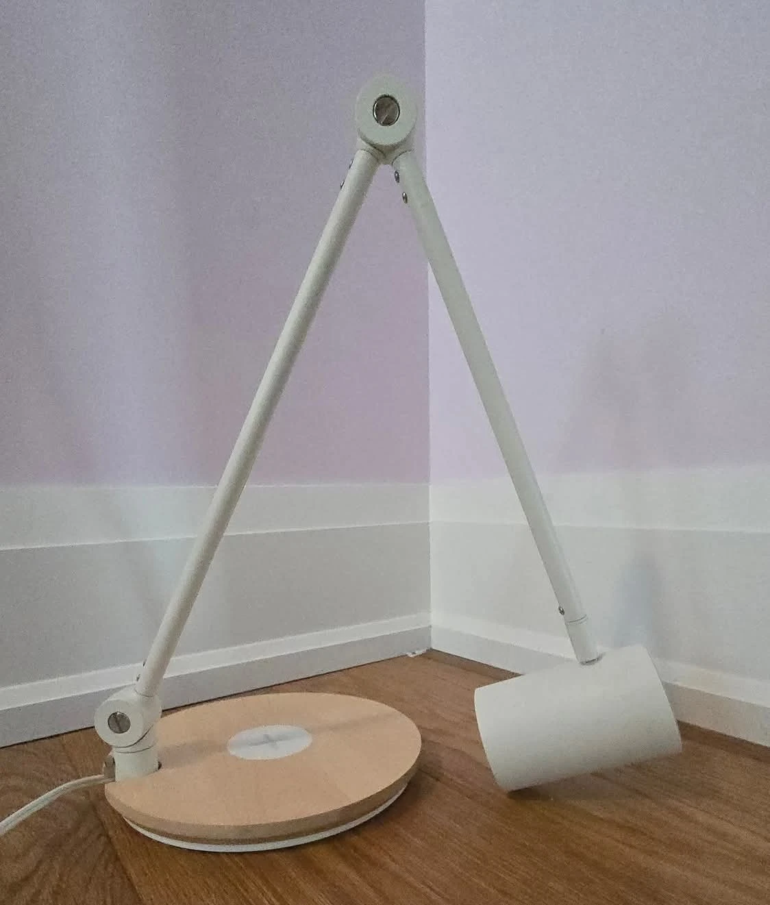 White Adjustable Desk Lamp with Wood Base