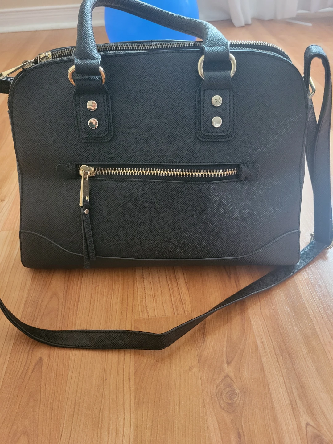 Black Faux Leather Dome Satchel Handbag