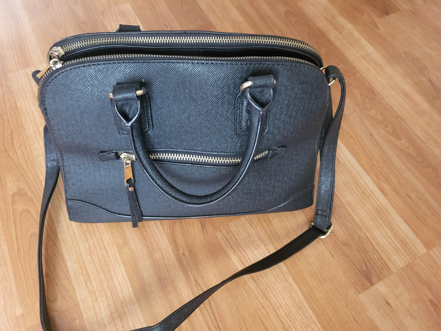 Black Faux Leather Dome Satchel Handbag - photo 2