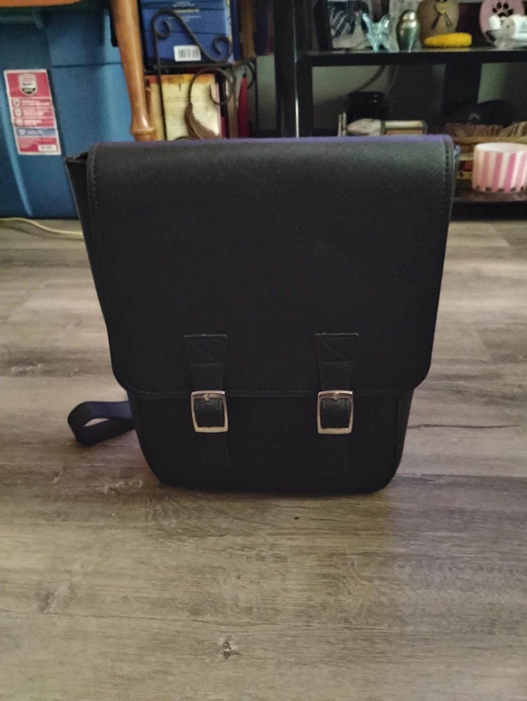 Black Faux Leather Backpack