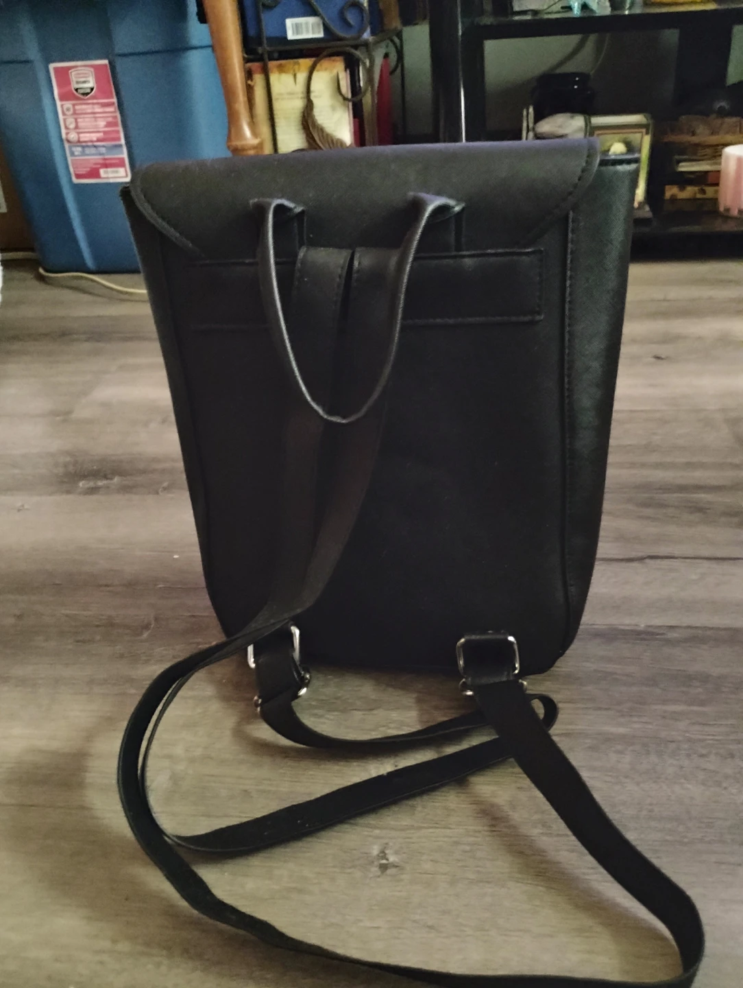 Black Faux Leather Backpack - photo 2