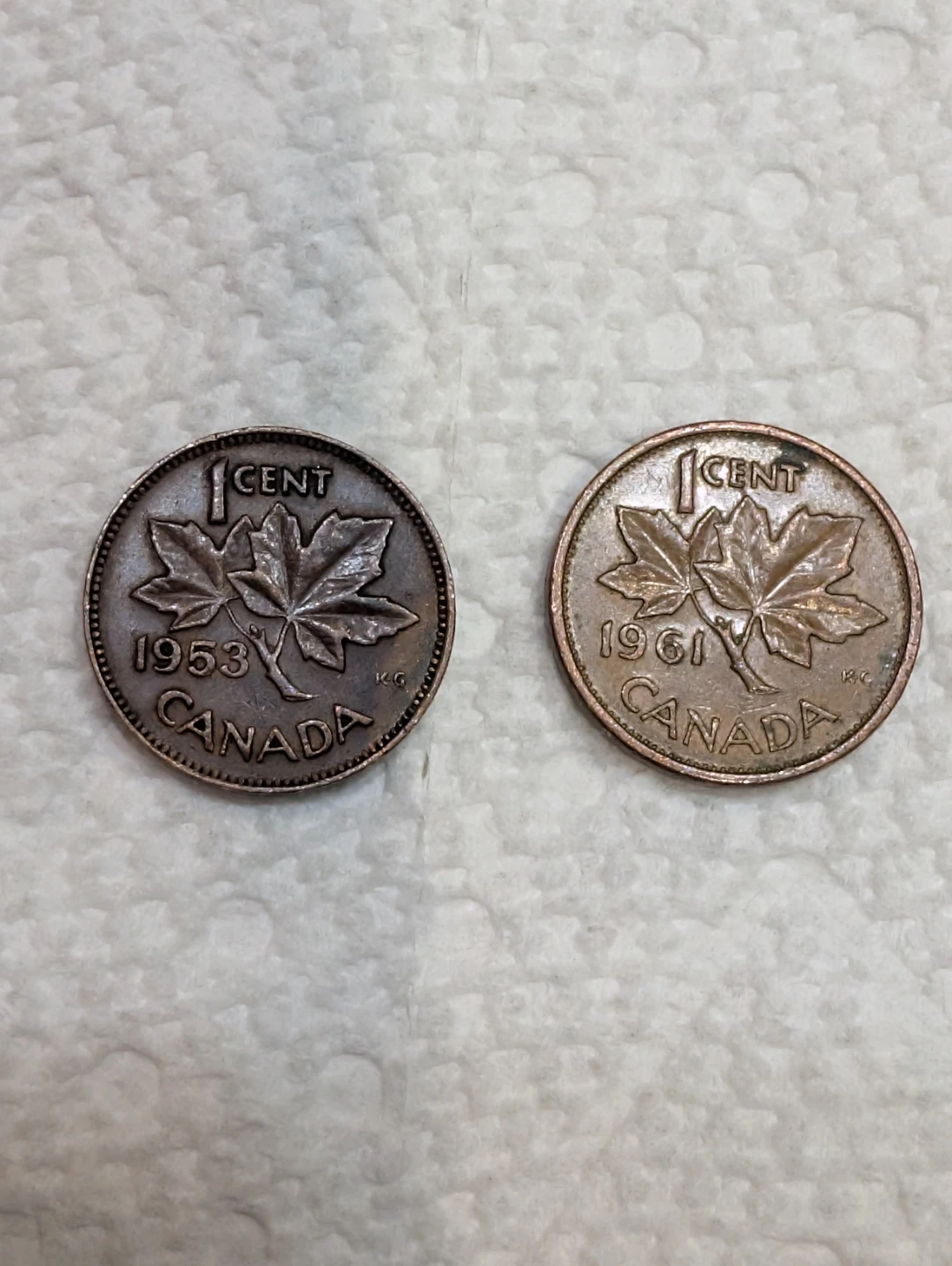 Canada 1 Cent Coins - 1953 & 1961 Is A Bronze Coin - photo 2