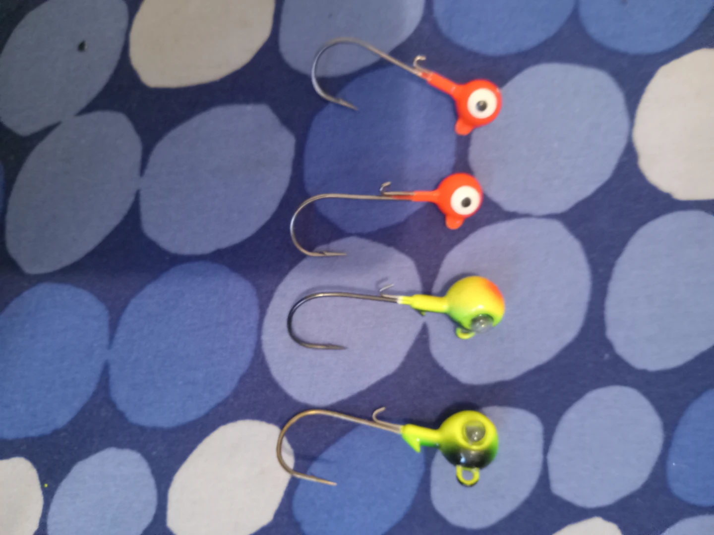 3 Fishing Jigs - Orange and Yellow/Green