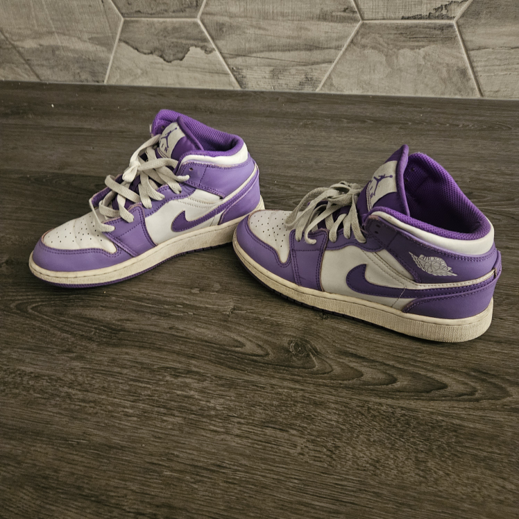 Nike Air Jordan 1 Mid Purple White Kids Shoes - photo 2
