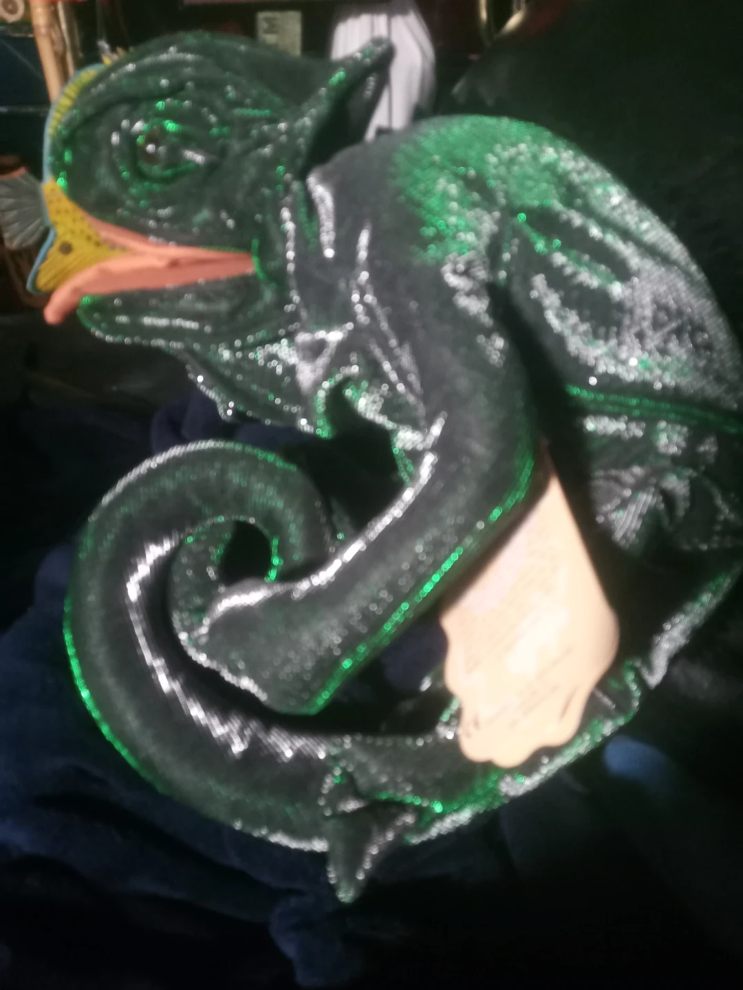 Black Chameleon Hand Puppet with Green Accents - photo 2