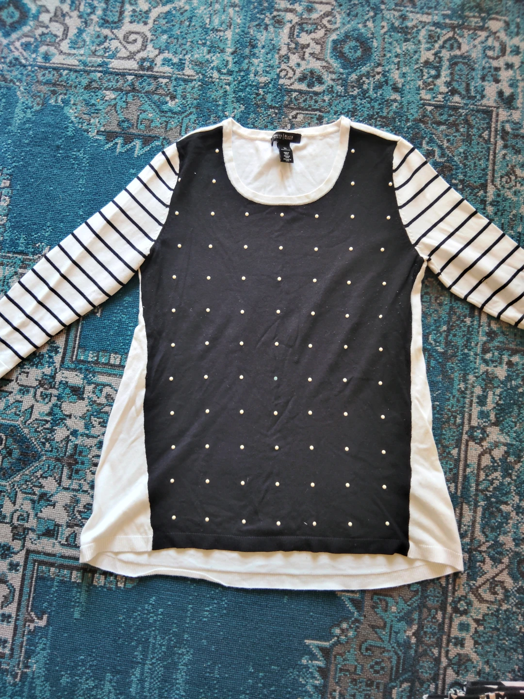 White House Black Market Striped Sleeve Beaded Top