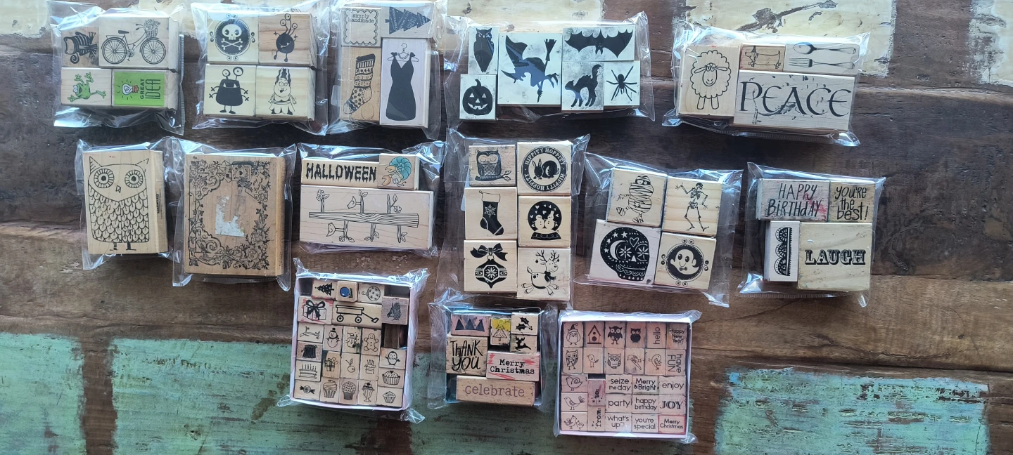 Mixed Lot of Wooden Rubber Stamps