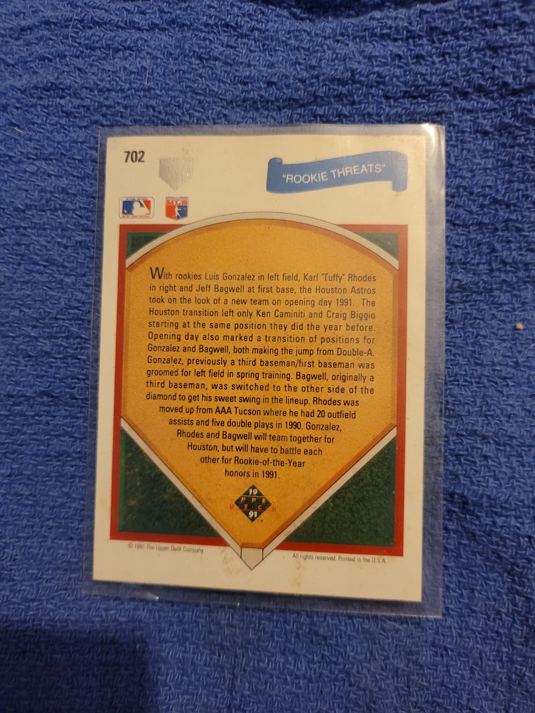 1991 Upper Deck "Rookie Threats" Luis Gonzalez, Rhodes,  Bagwell - photo 3