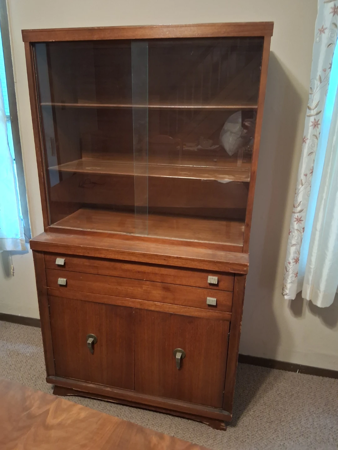 Vintage Wooden Curio Cabinet with Glass Doors - photo 2
