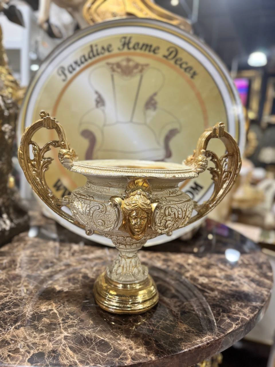 Paradise Home Decor Gold & White Decorative Urn