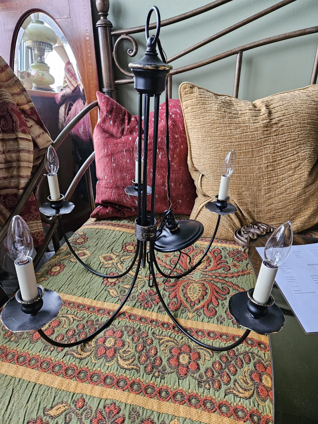 Black 5-Light Chandelier with Shades